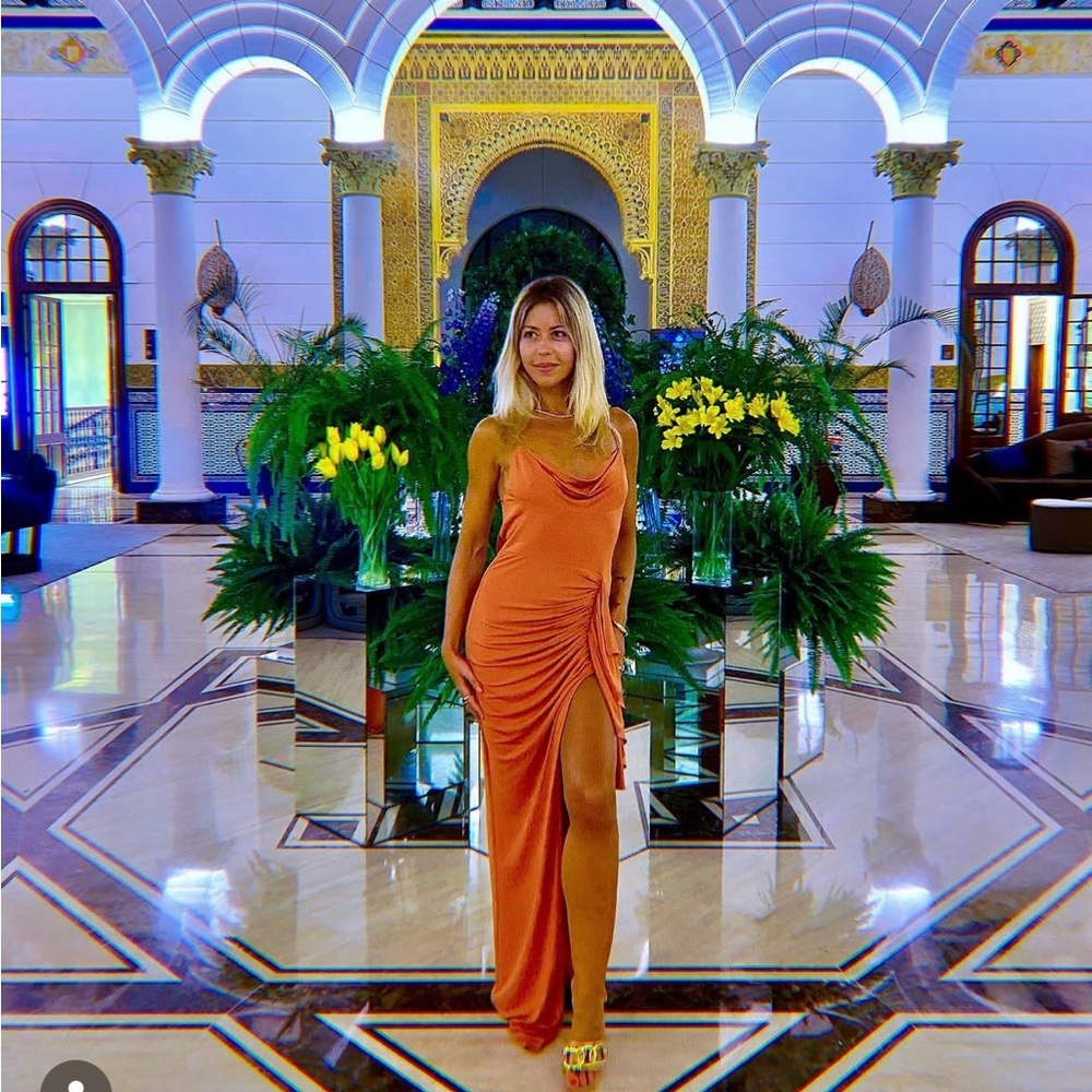 Revolve Katie May elegant Rust Orange Draped Women's Dress